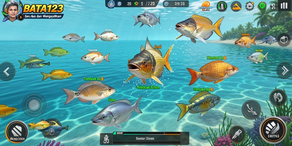 Screenshot gameplay menampilkan serunya menembak ikan di BATA123.