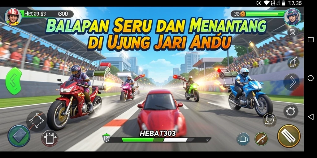 Screenshot HEBAT303 menampilkan gameplay balapan yang mendebarkan.