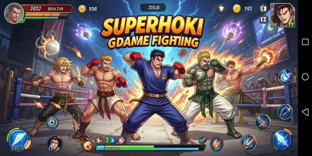 Gameplay SUPERHOKI dengan pertarungan yang mendebarkan dan grafis yang menawan.
